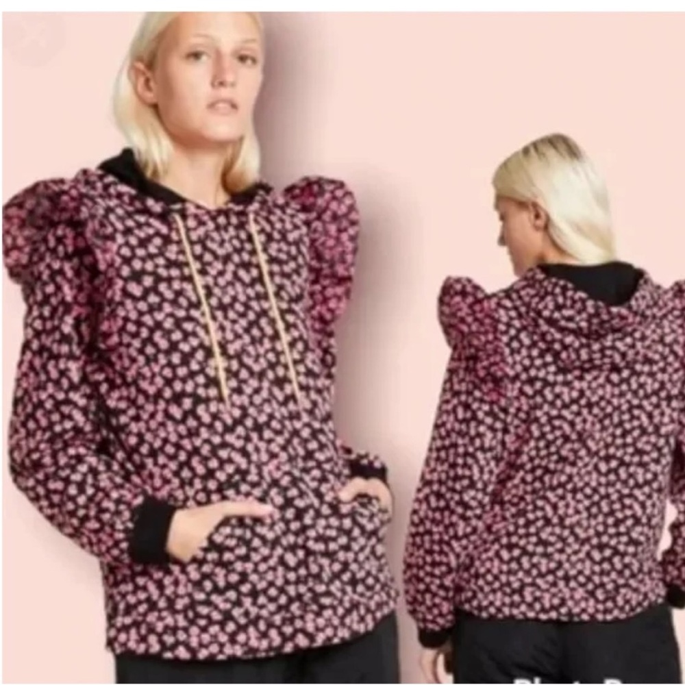 Sandy Liang Ditsy Floral Print Ruffle Hoodie Sweater Sweatshirt NWT Size XS